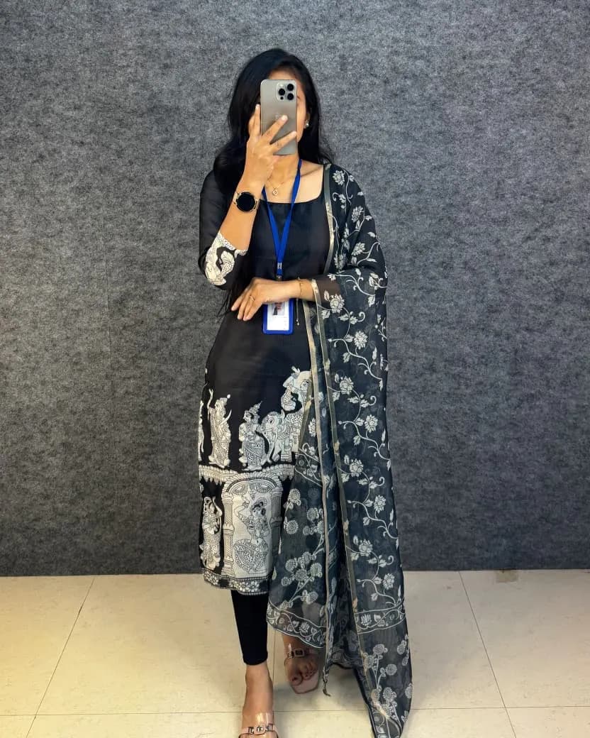 🍁🌸Viral Kalamkari khalahasti  kota chex kurti with kalamkari dupatta🌸🍁 2