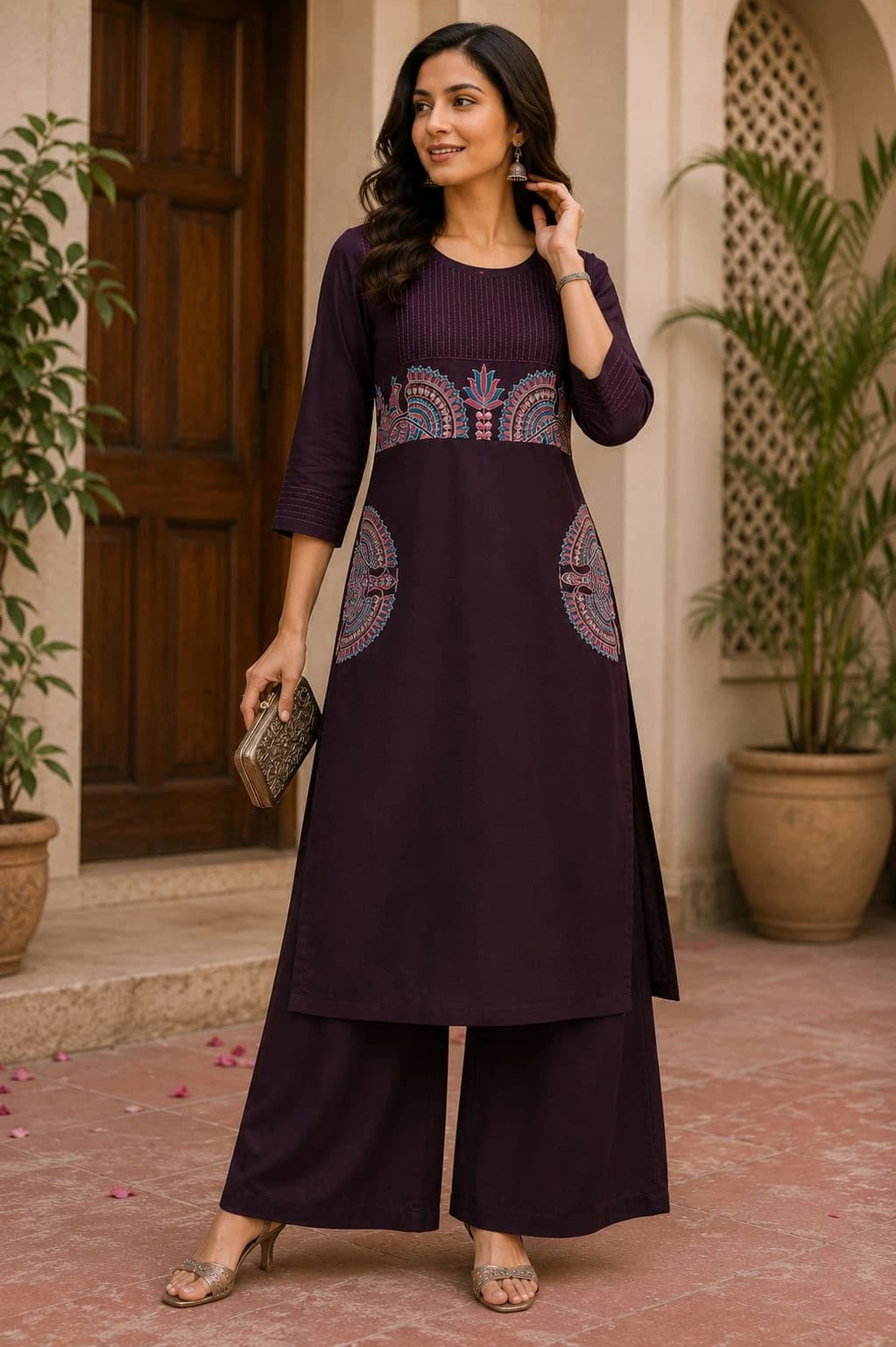 Olive Green Cotton Kurti Set - Elegant