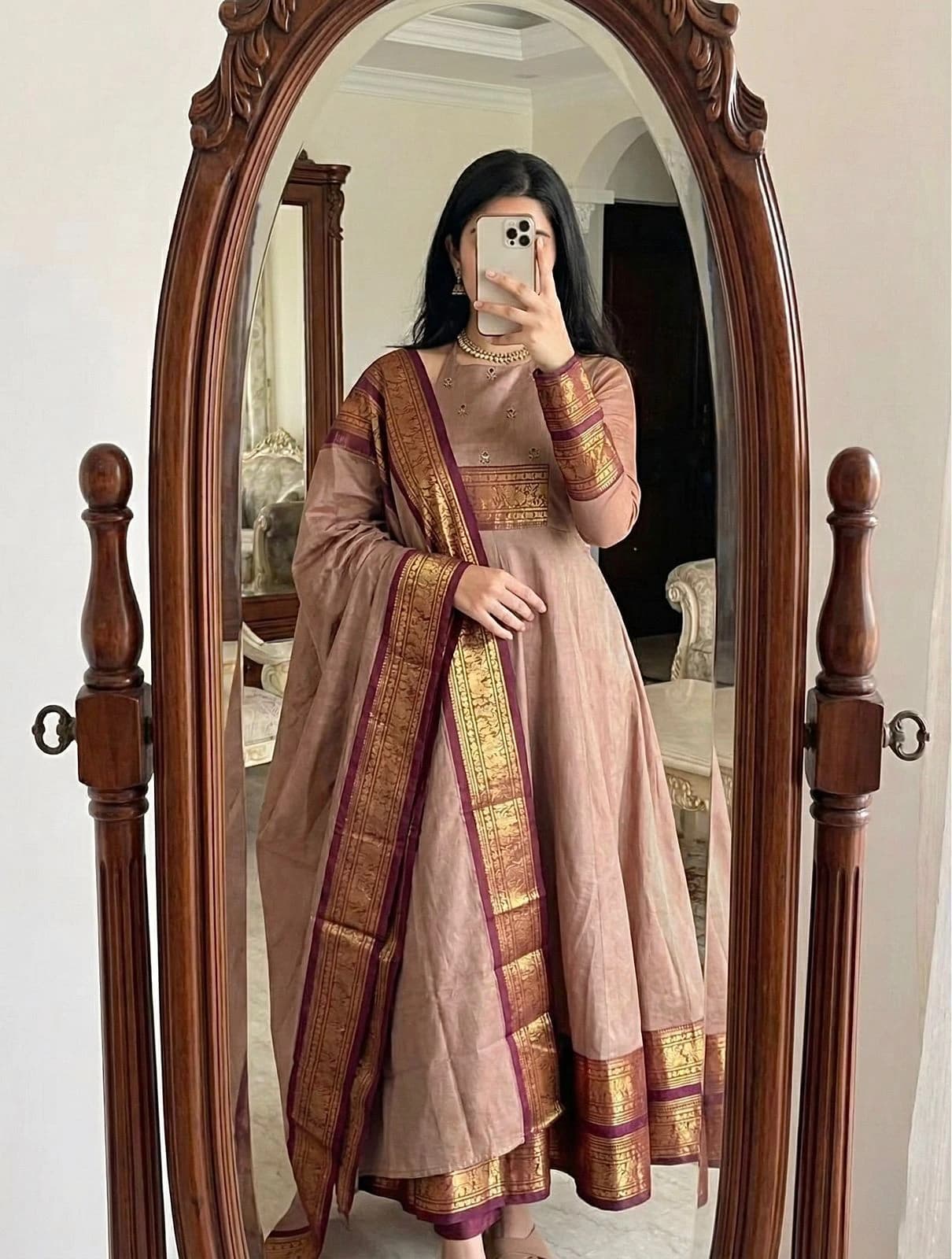 Traditional Silk Cotton Anarkali with Dupatta 2