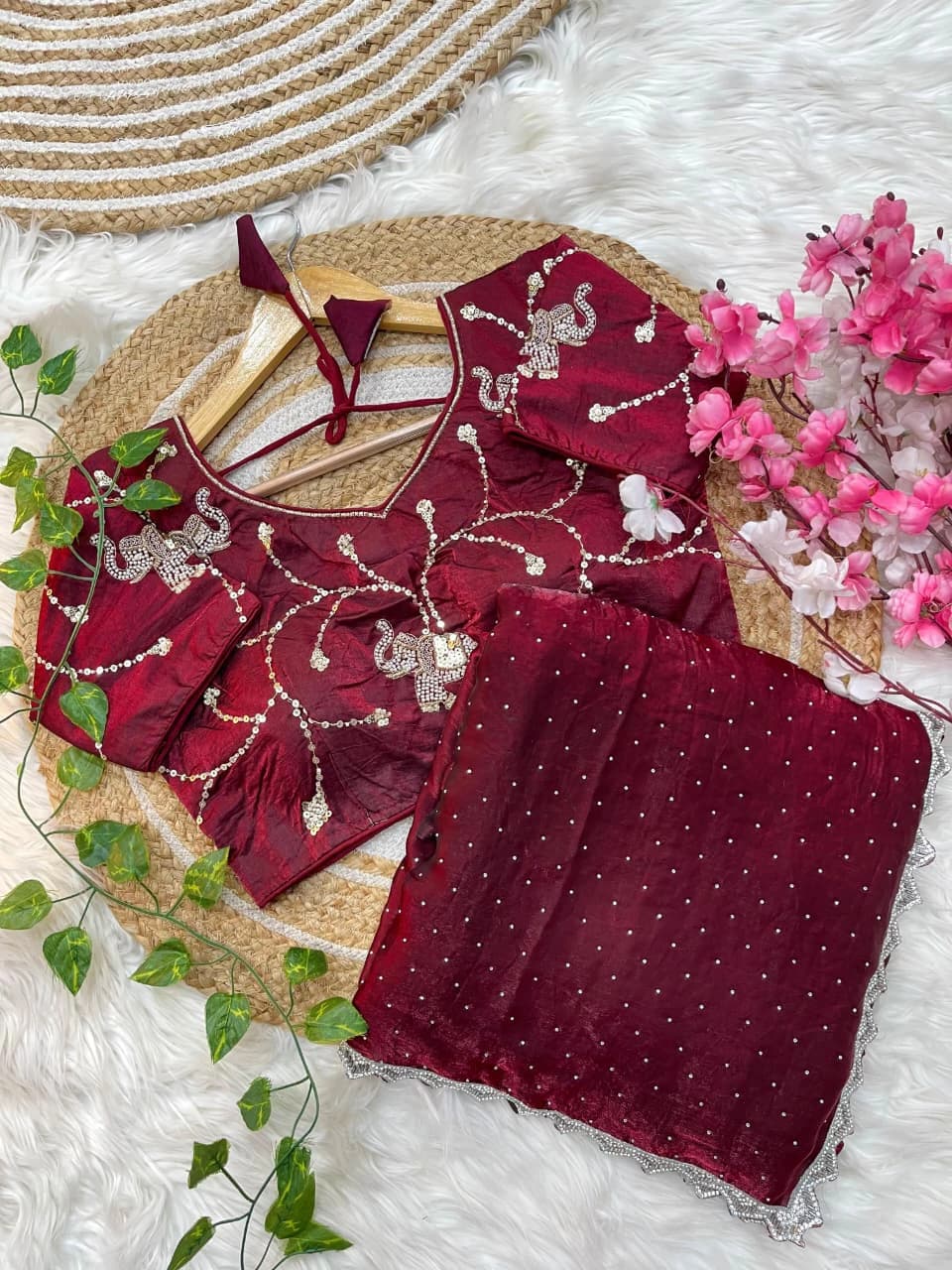 Satin Silk Saree with Blouse 5