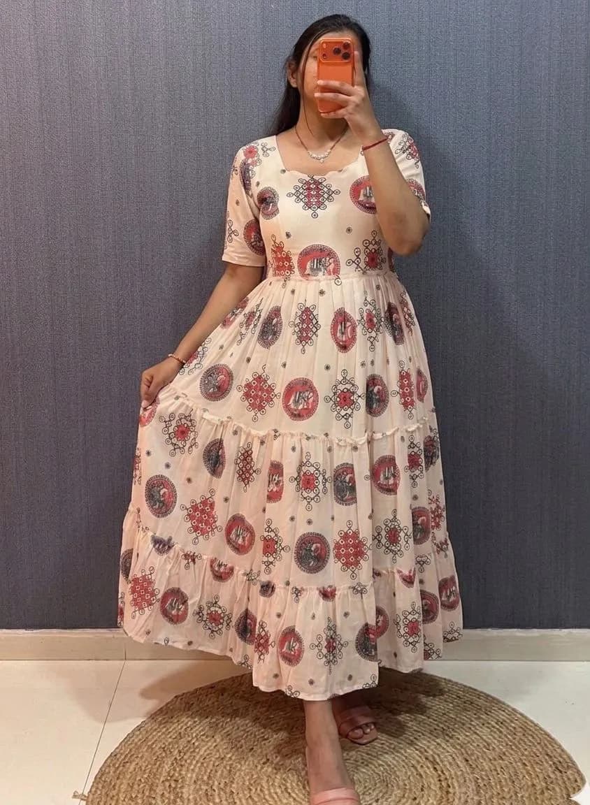👸🌸Most Trending Kalamkari Kolam Design Mull chanderi Maxi Gown🌸👸