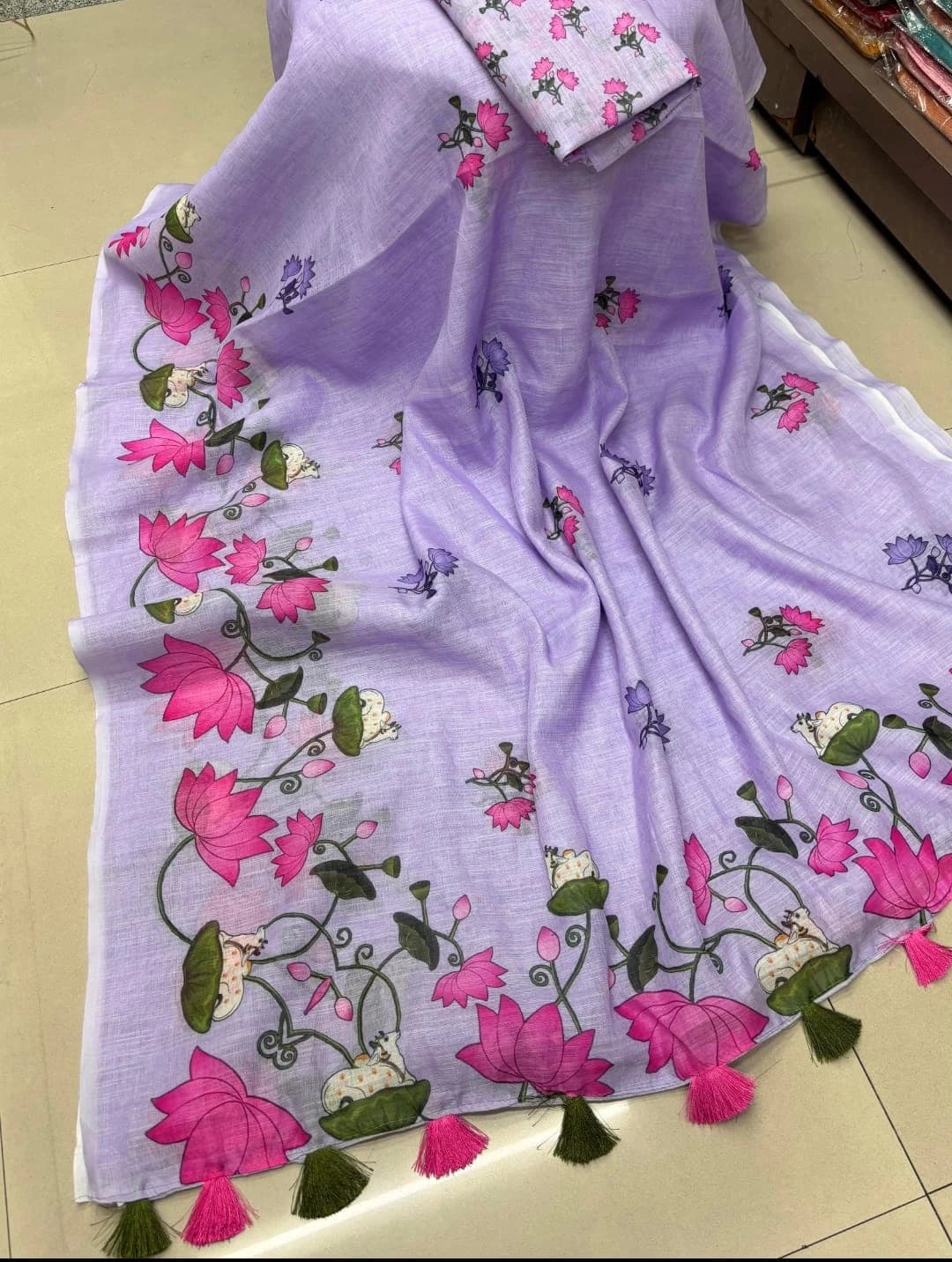 Linen Printed Saree with Blouse