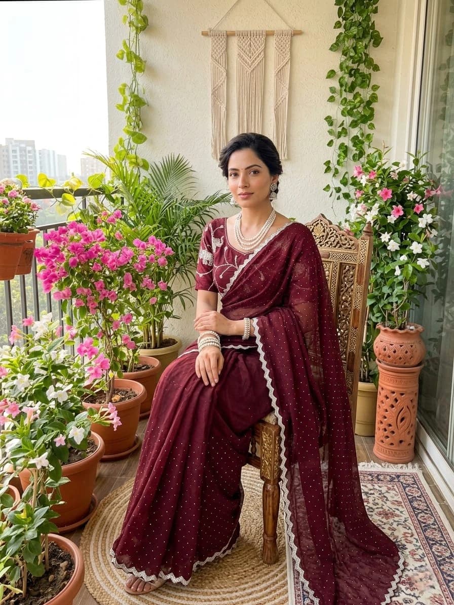 Satin Silk Saree with Blouse 2