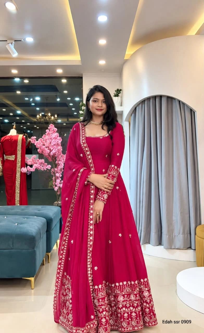 Crunchy Silk Embroidered Gown Set 3