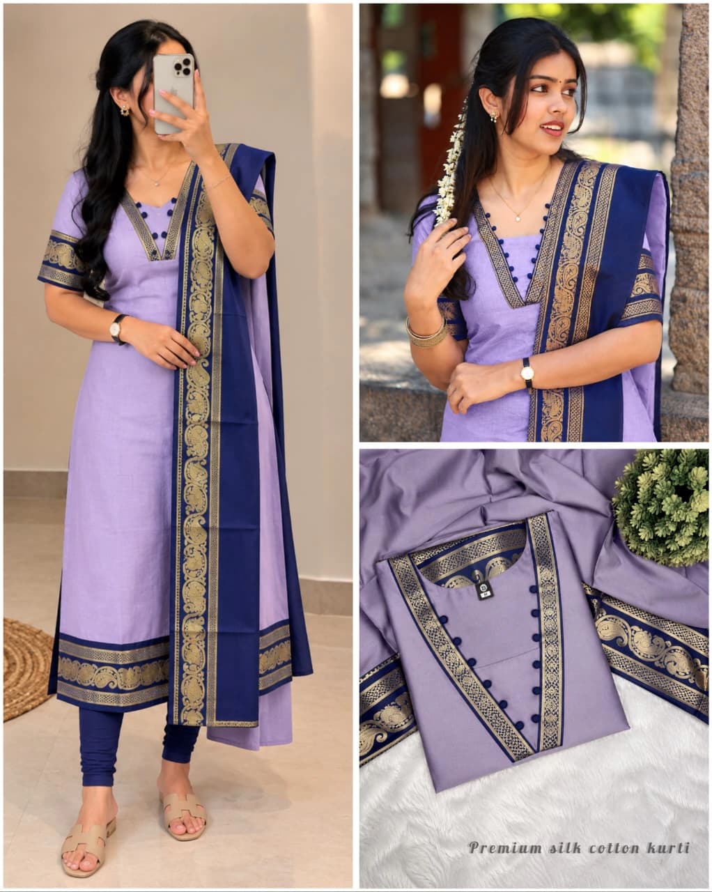 Silk Cotton Kurti Set with Dupatta