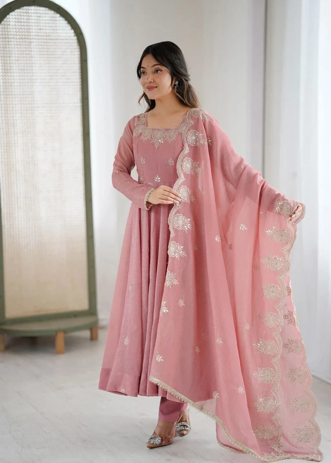 ❤️Elegant Embroidery Sequence Designer Anarkali Three Piece Set❤️
