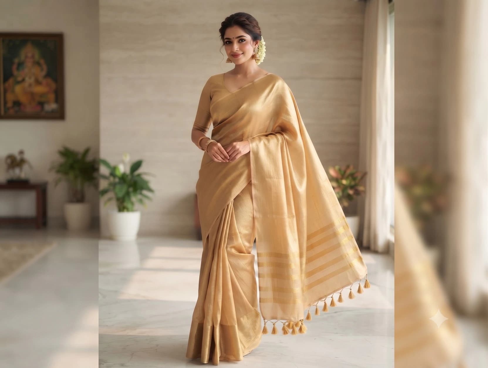 Gold Tissue Saree with Blouse 4