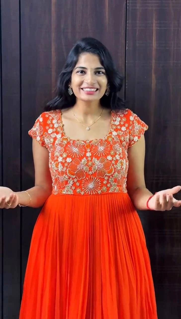 Top Trending Festival Collection. Beautiful Maggam Work Gown With Kalamkari Dupatta. A touch of glam 5