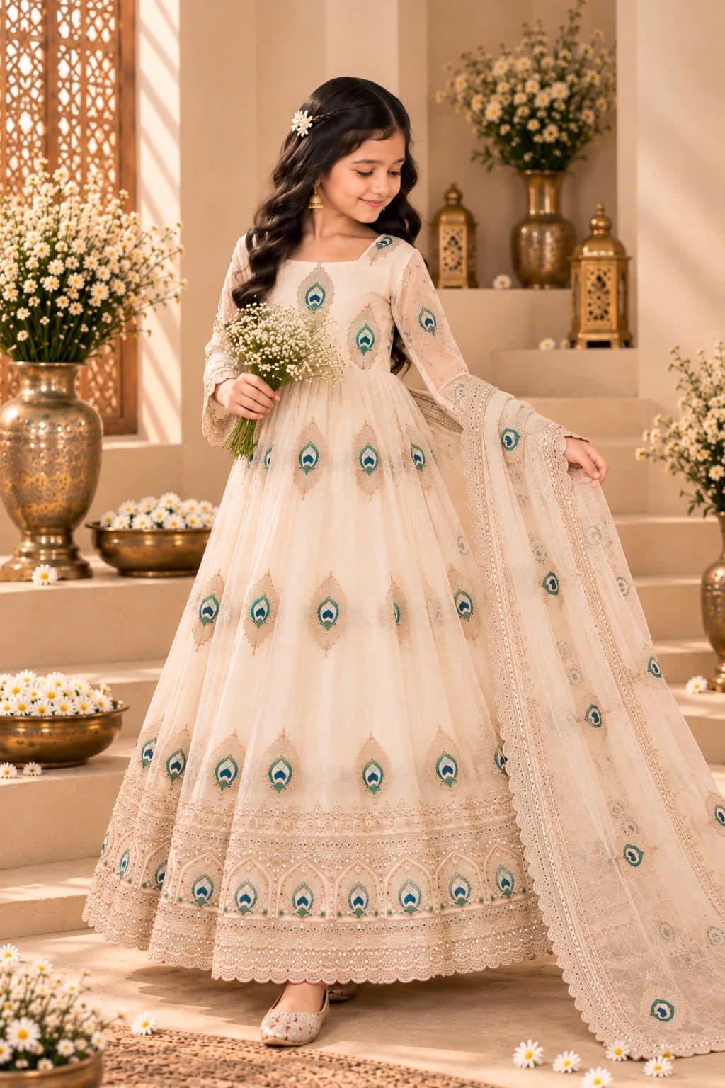 Silk Embroidered Kids Gown Set 5