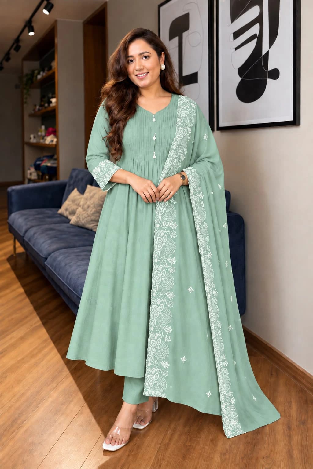 Mul Chanderi Anarkali Suit Set 3