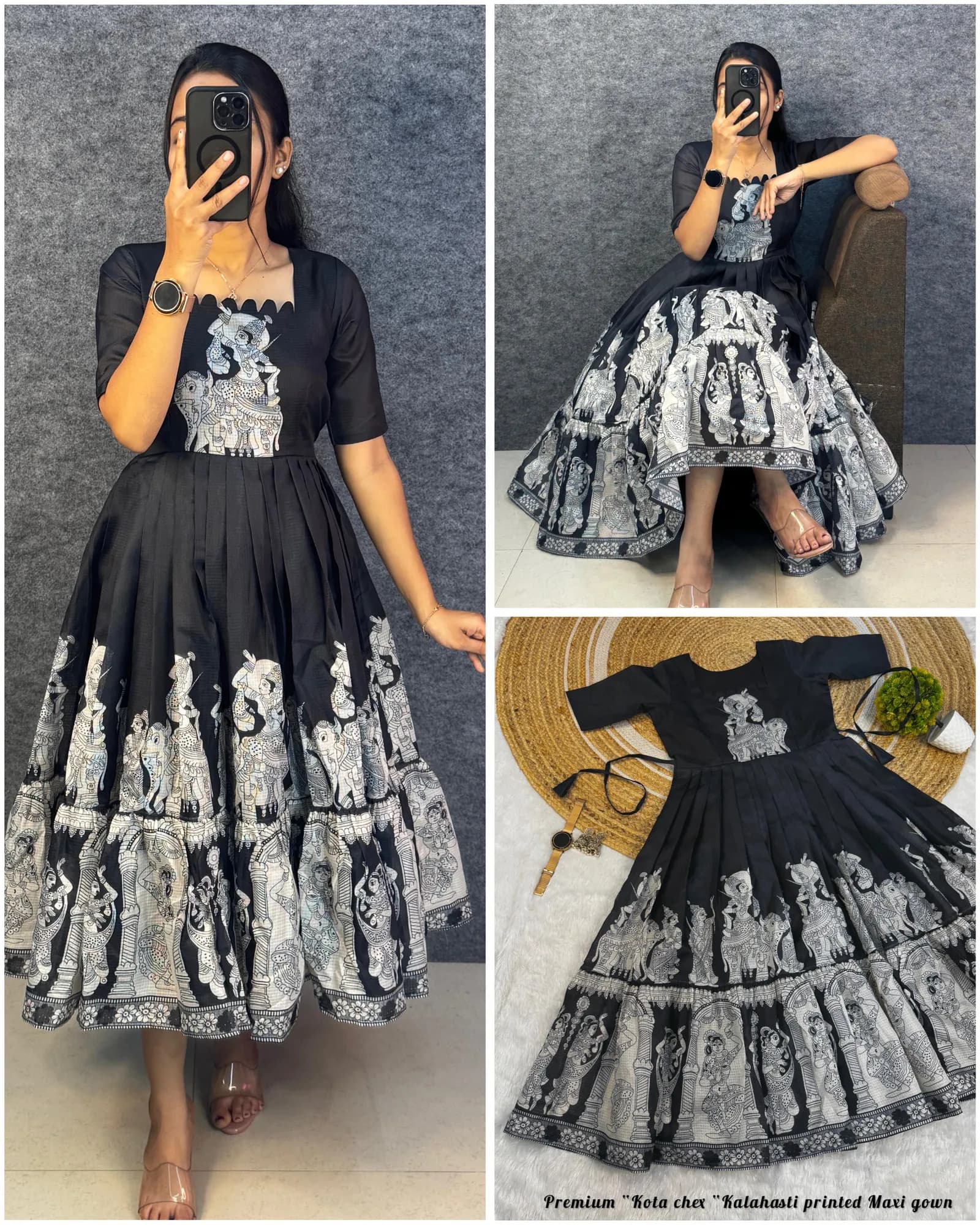 👸👸Trending Kalamkari khalahasti Pure Cotton Printed kota Maxi Gown👑👑