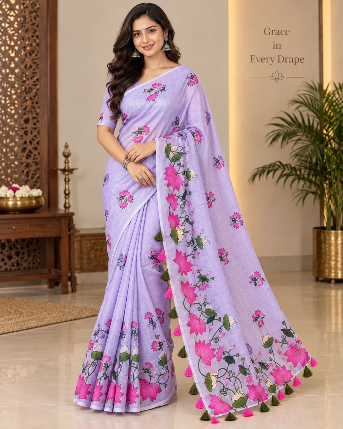 Linen Printed Saree with Blouse 3