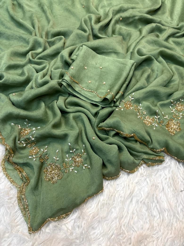 Mocha Handwork Saree with Embroidered Butta 2