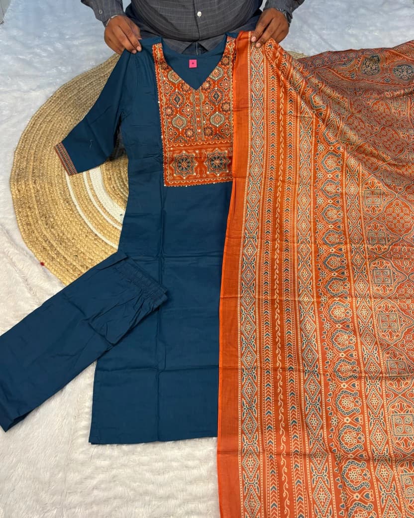 Cotton Ajrakh Print Kurta Set