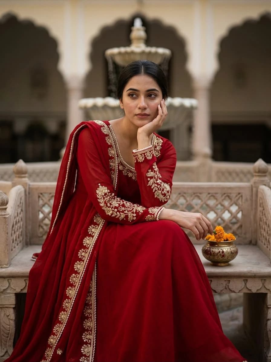 Fox Georgette Embroidered Gown Set 4