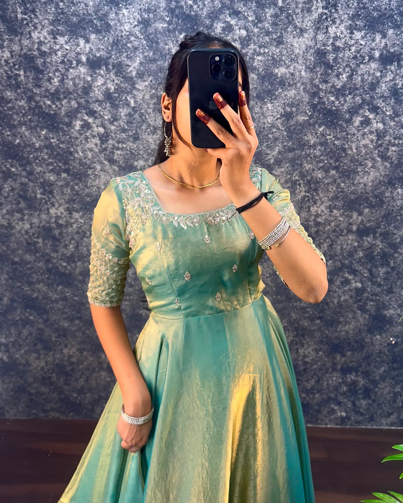 👑💗Luxurious Premium Fendy Satin Embroidery Work Gown With Dupatta👑💗 2