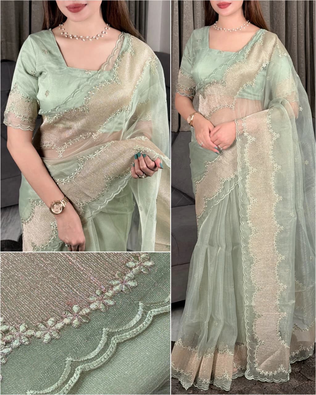Violin Silk Embroidered Saree 3