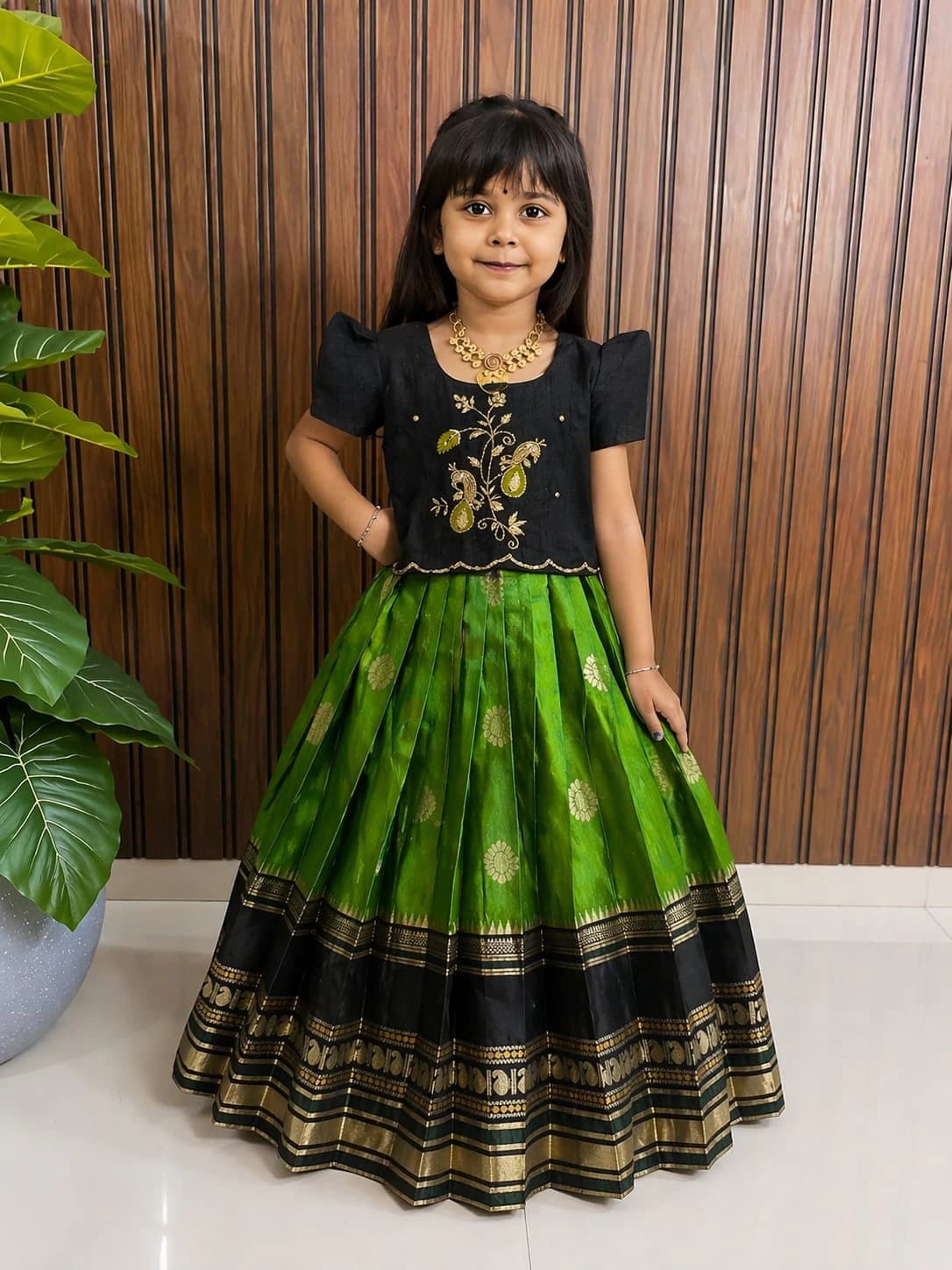 Silk Zari Woven Kids Lehenga