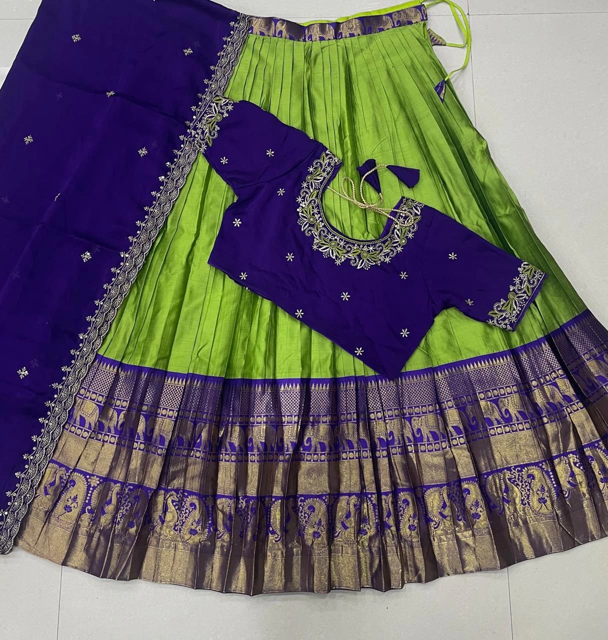 Designer Kanjiveram Silk Lehenga with Maggam Work Blouse 3