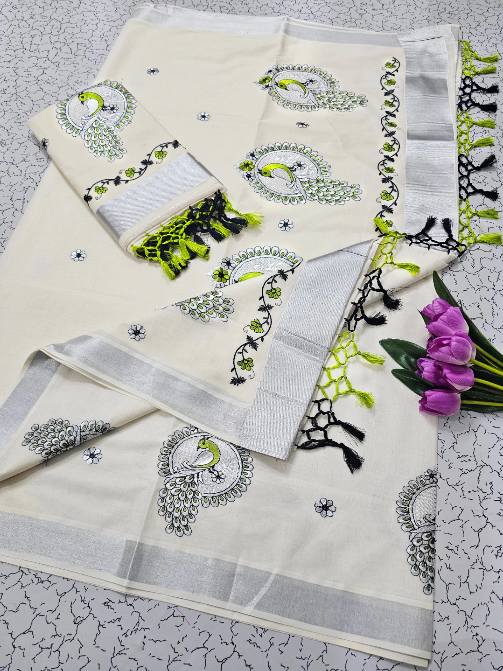 Cotton Embroidered Saree with Blouse