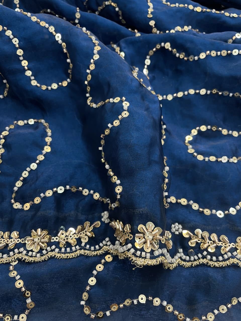 Satin Embellished Saree with Blouse