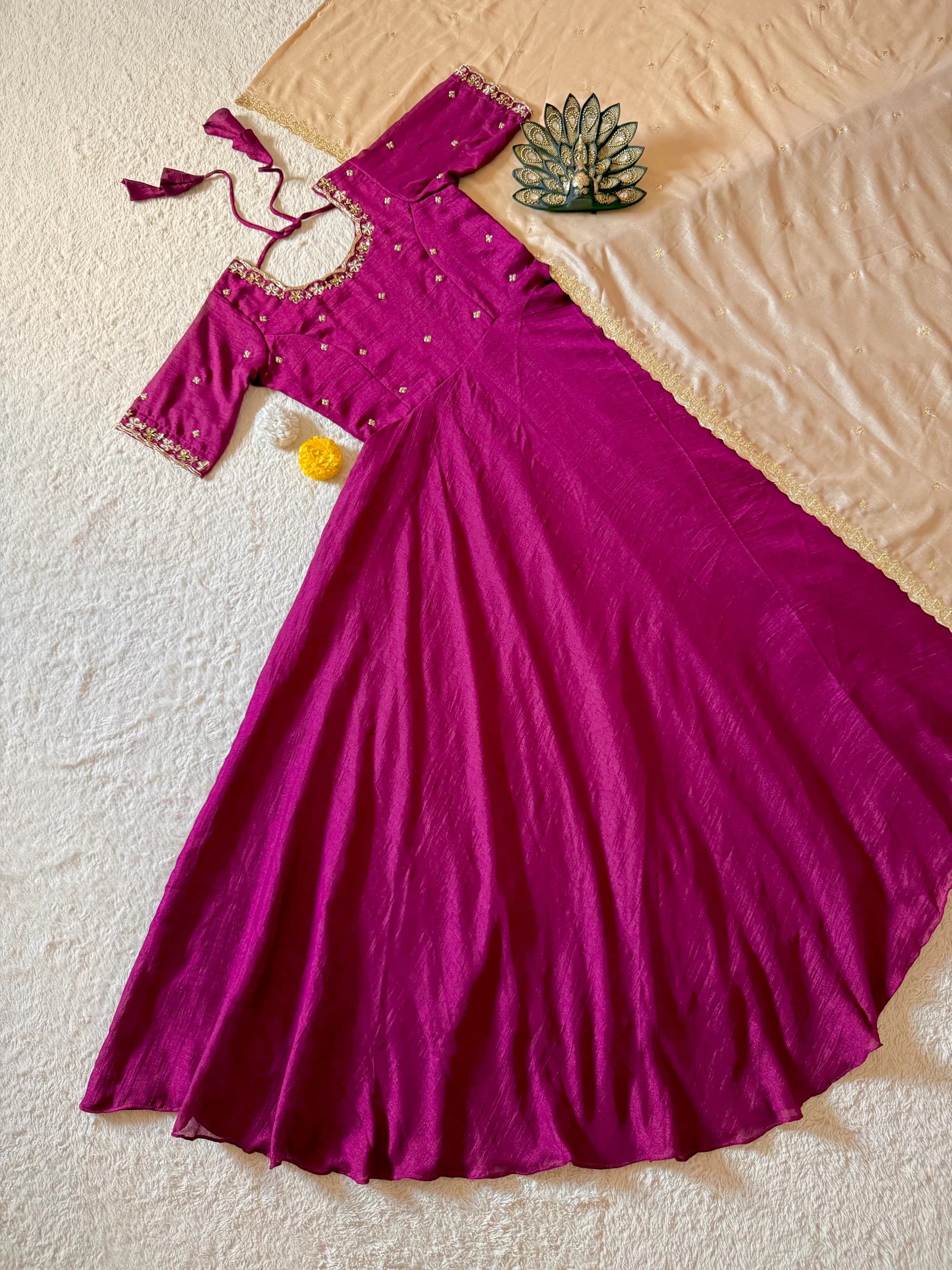 Vichitra Silk Gown with Dupatta 4