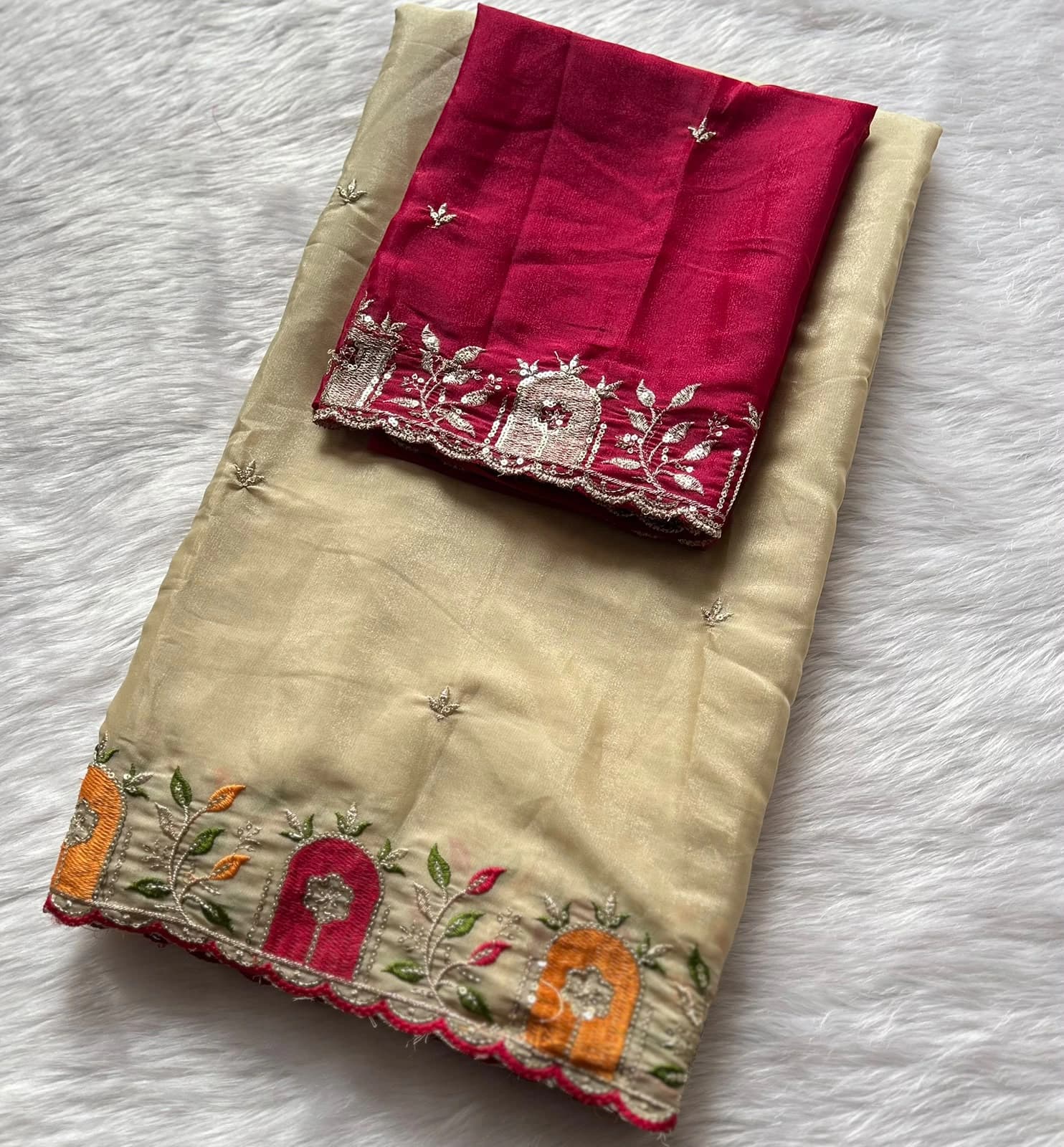Georgette Embroidered Saree with blouse 2
