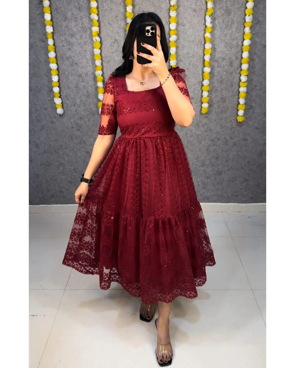 😍Beautiful Elegant Flower Embroidery Sequence Work Frocks😍