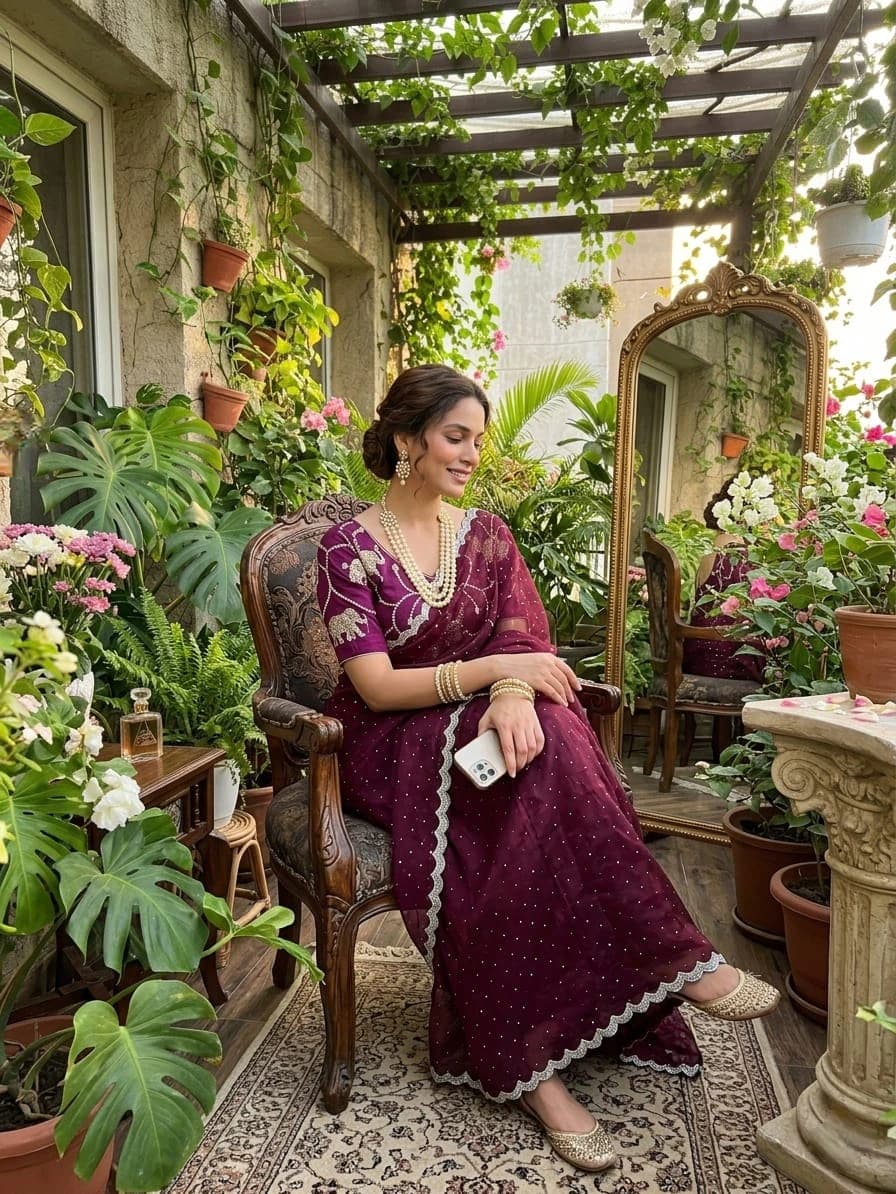 Satin Silk Saree with Blouse 3