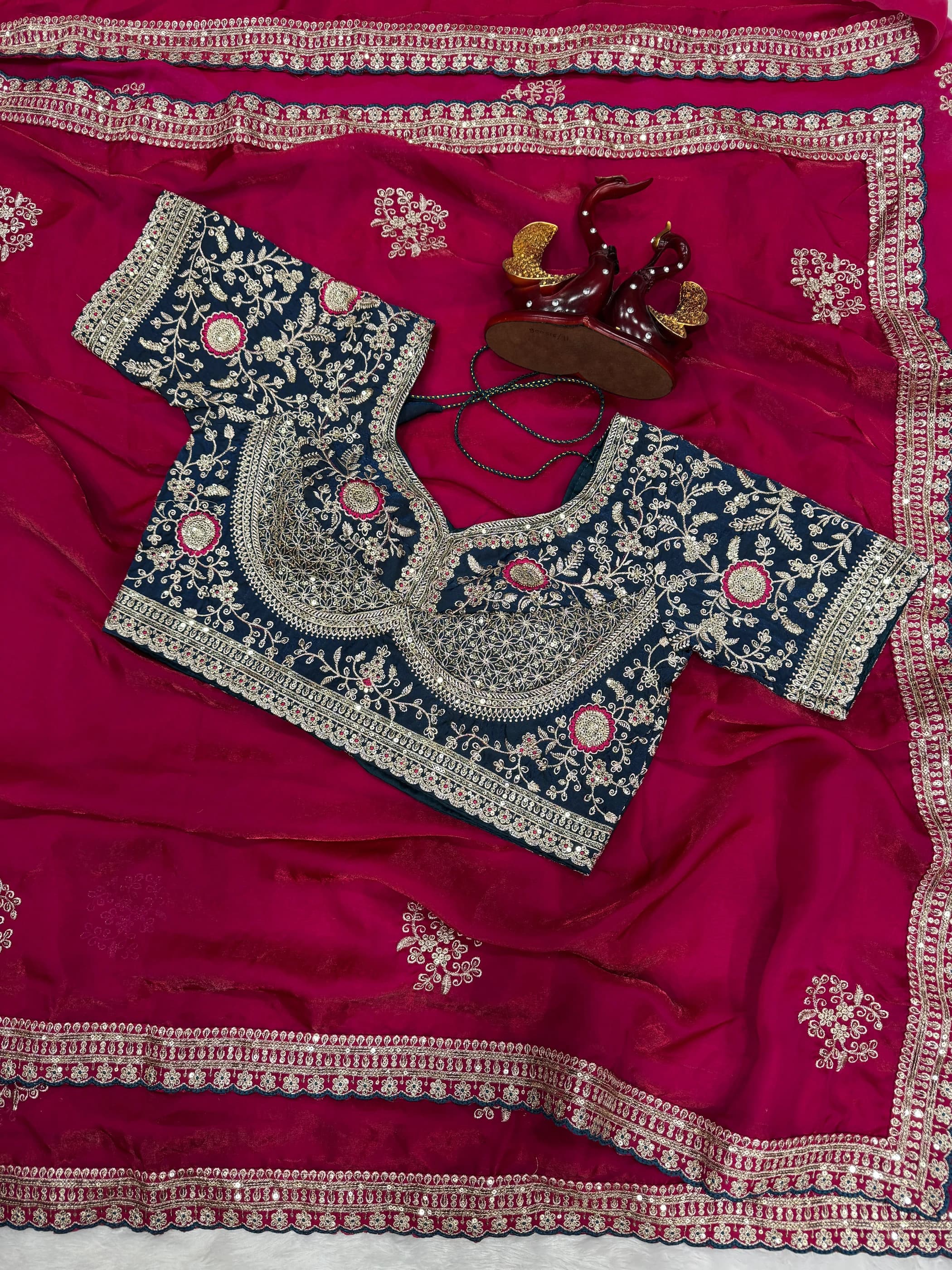 Satin Embroidered Saree with Blouse 4