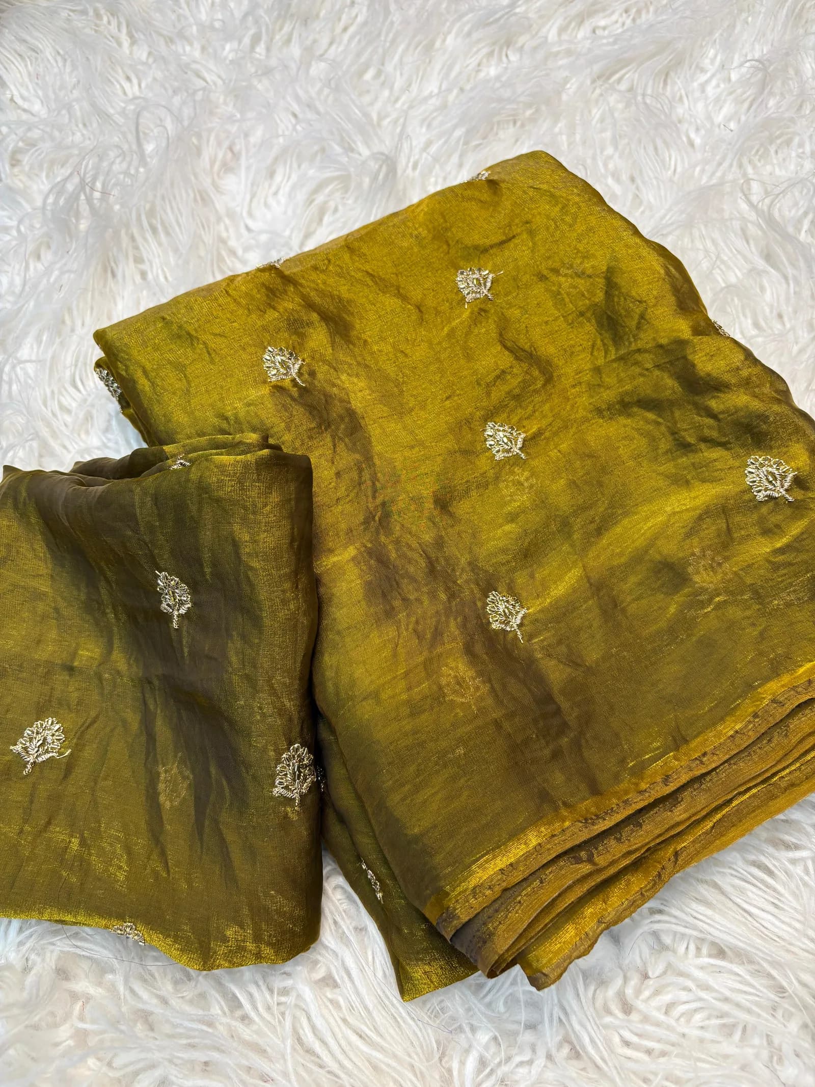 🌸🌸Two Tone Space Silk Sarees With Leaf Hand Work Embriodery Designs🌸🌸 2