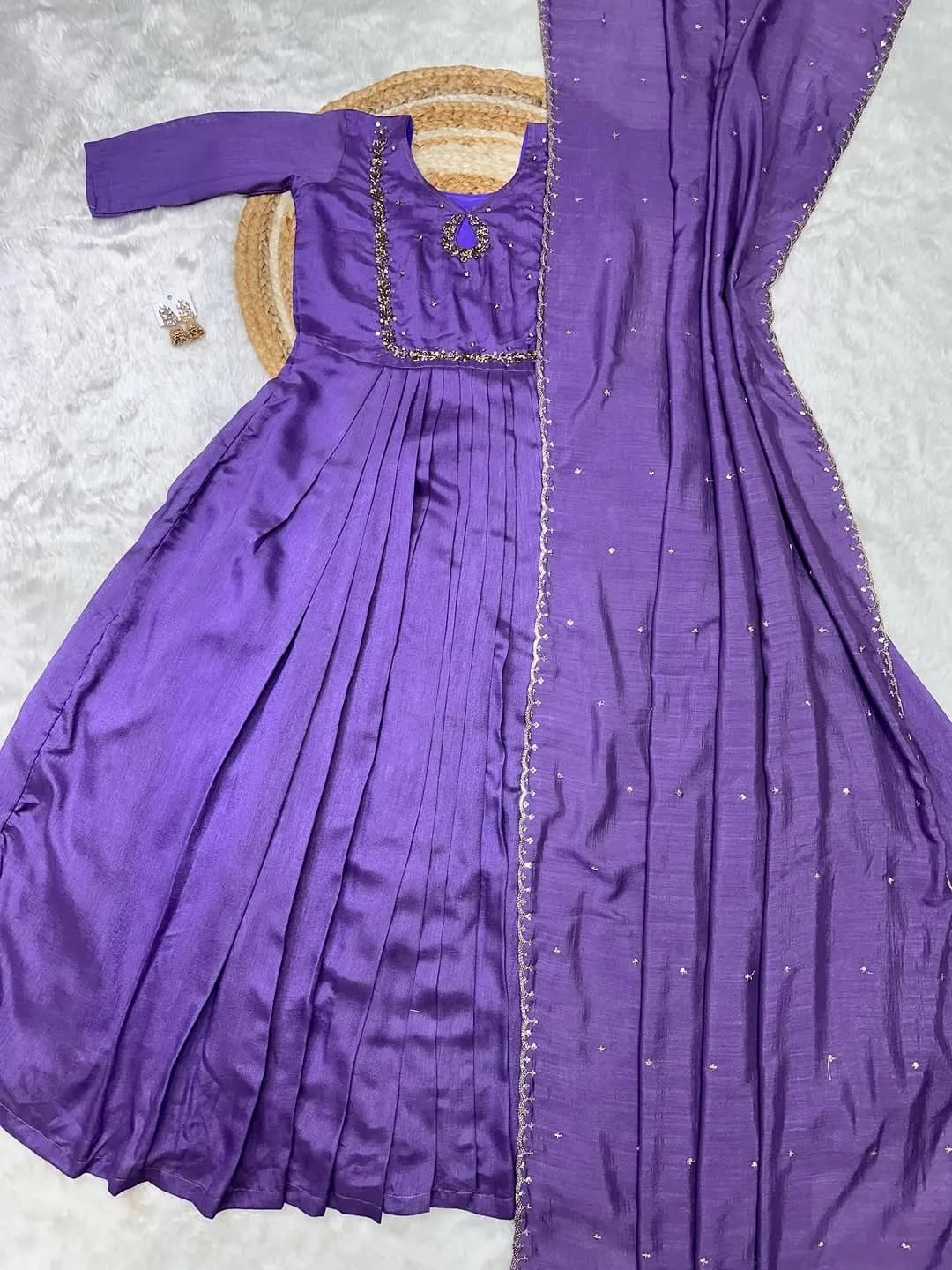 ❤️Vichithra Silk Handwork Gown with dupatta❤️