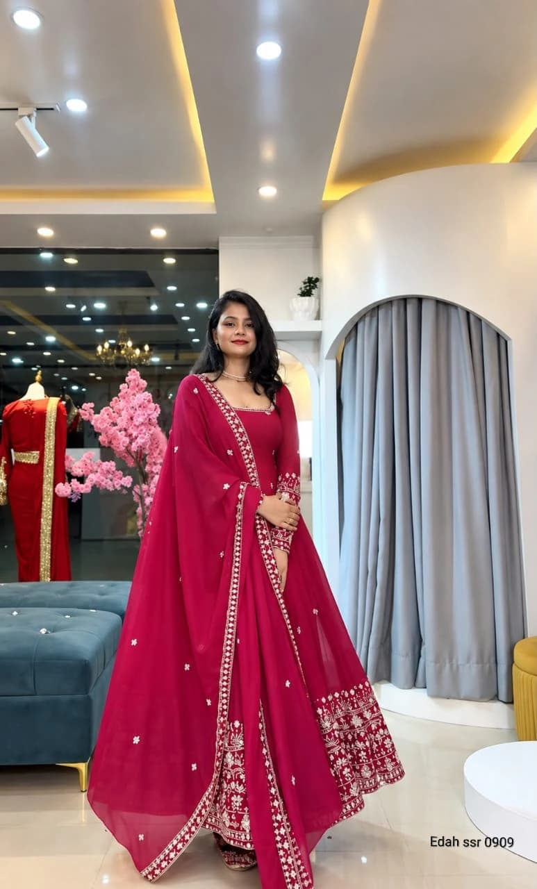Crunchy Silk Embroidered Gown Set 5