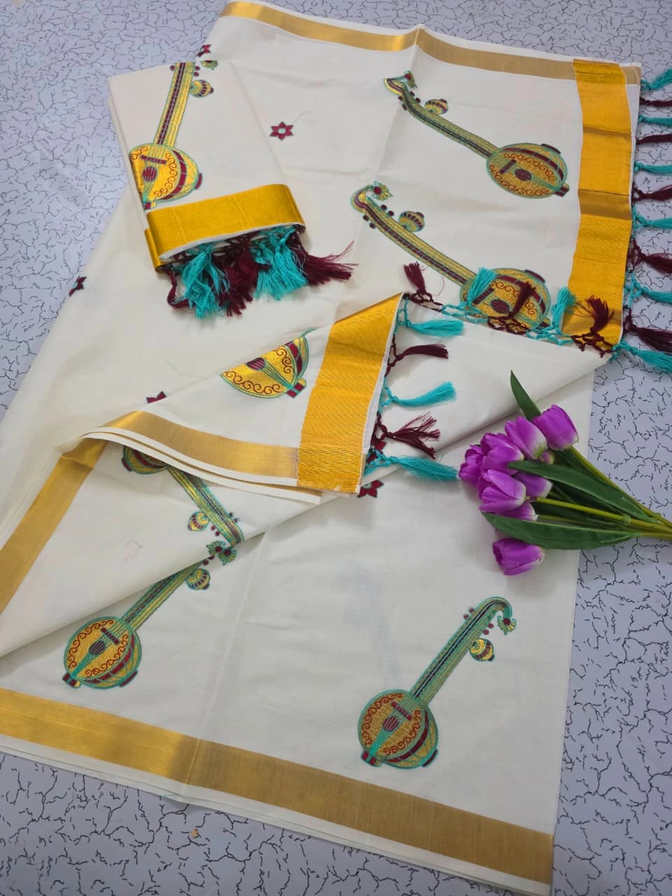 Cotton Embroidered Saree with Blouse