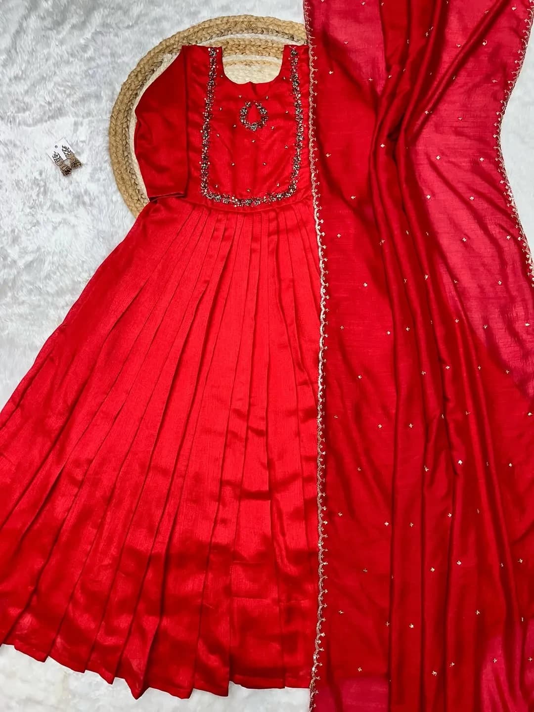 ❤️Vichithra Silk Handwork Gown with dupatta❤️