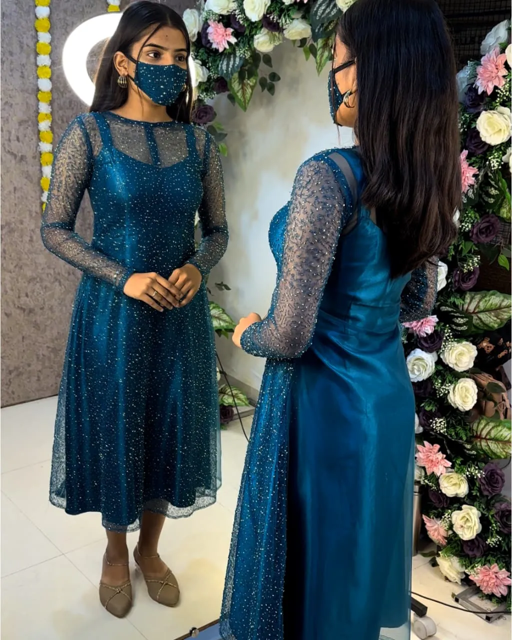 👑👑Insta Viral Galaxy 2-Piece Set With Shining inner Gown with a beautifully beaded outer coat👑👑 2