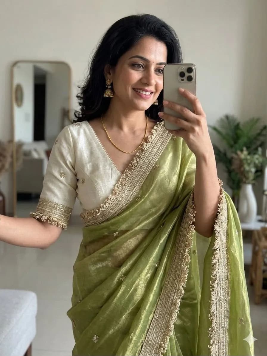 🤩💗Insta Viral Space Silk Saree Multi Sequence Full Worked With Contrast Blouse💗🤩