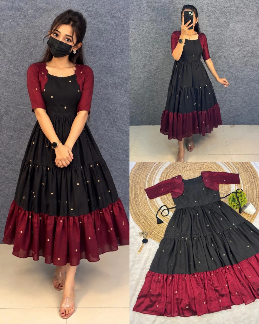 Vichitra Silk Embroidered Maxi Gown