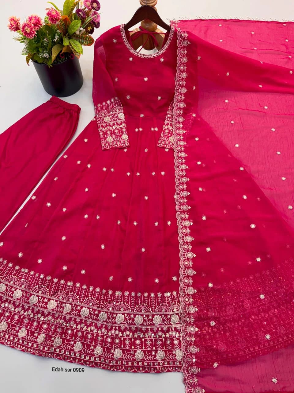 Crunchy Silk Embroidered Gown Set 4