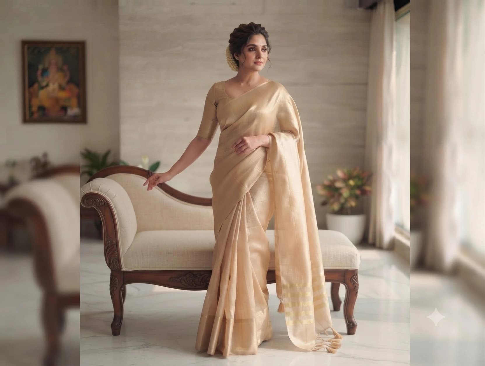 Gold Tissue Saree with Blouse 7