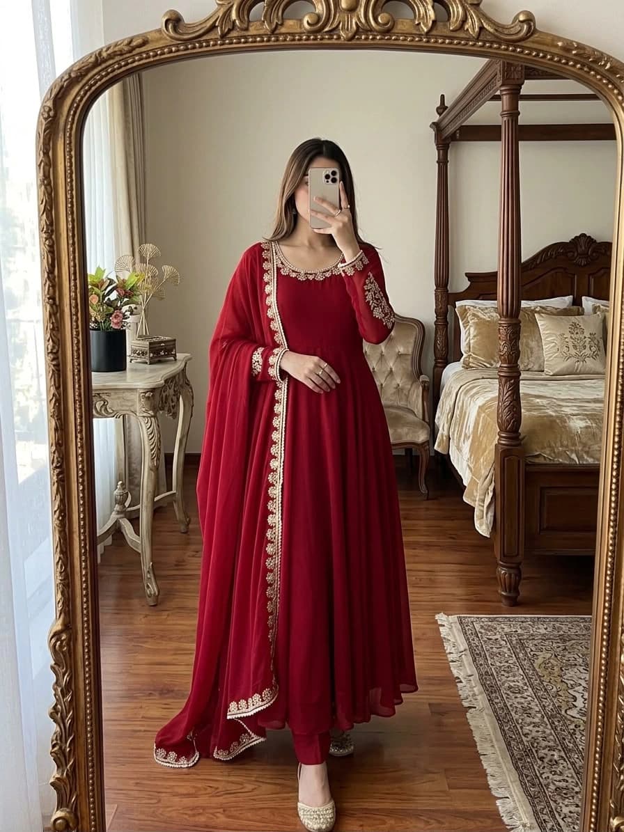 Fox Georgette Embroidered Gown Set 3