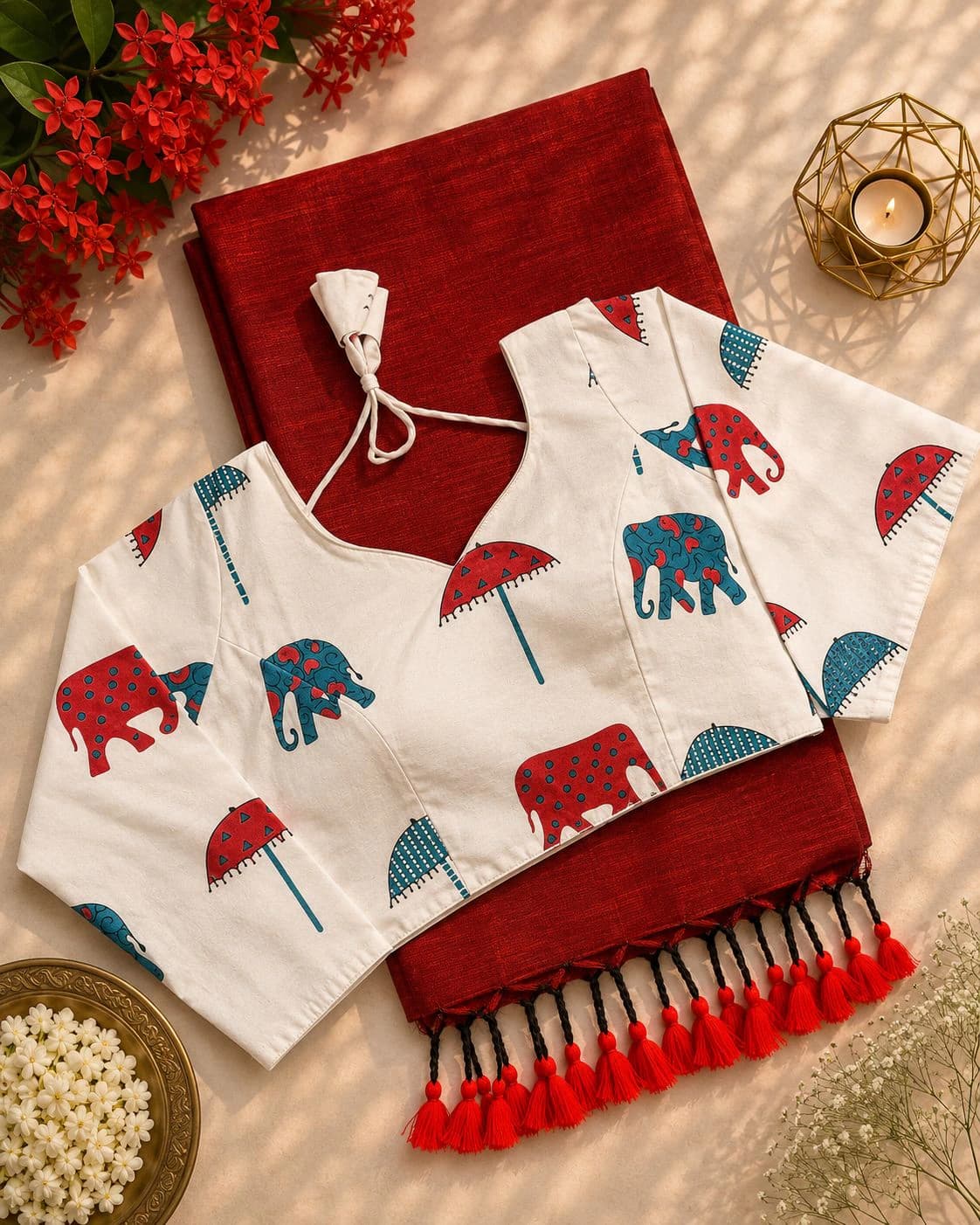 Khadi Cotton Saree with Printed Blouse
