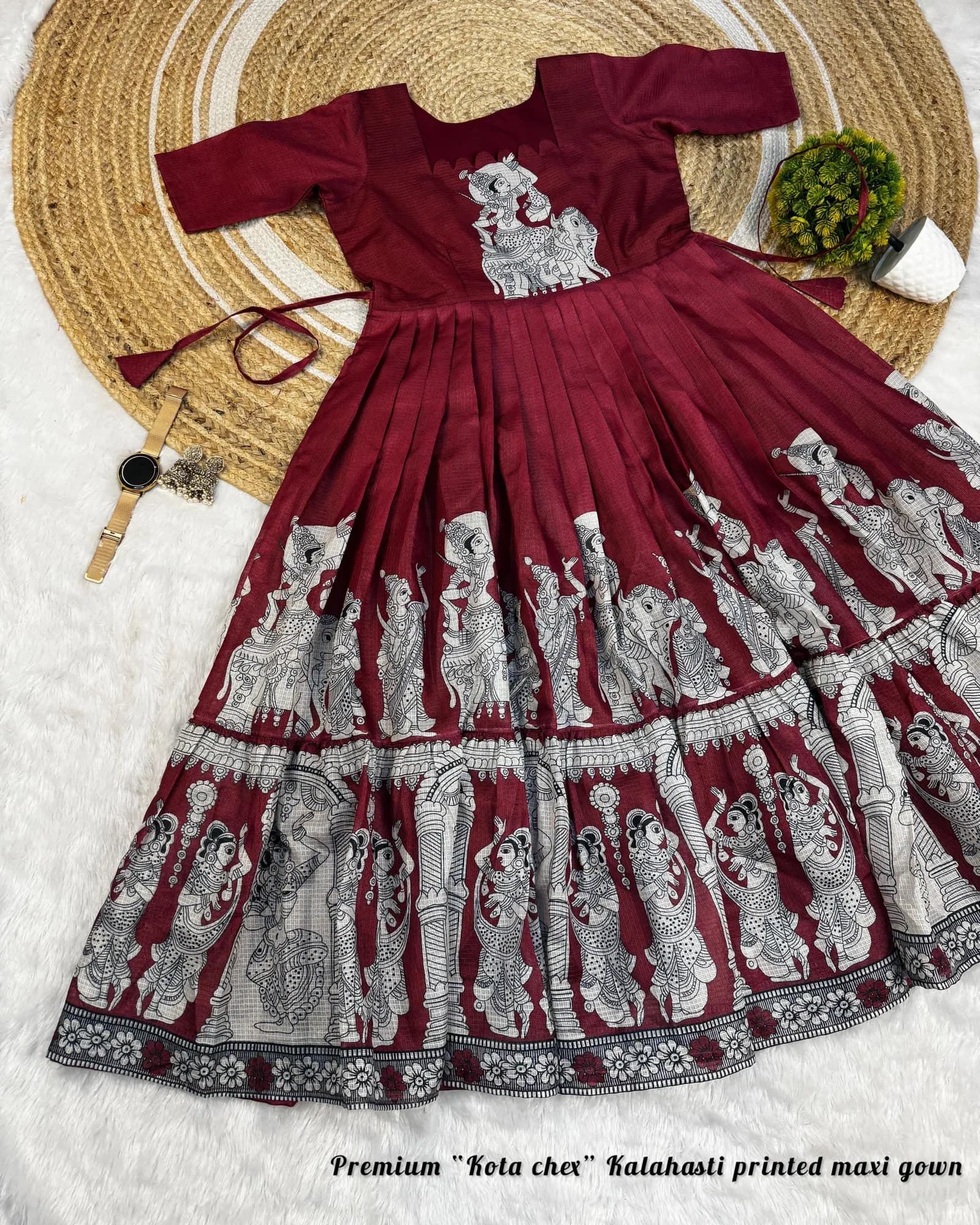 👸👸Trending Kalamkari khalahasti Pure Cotton Printed kota Maxi Gown👑👑 3