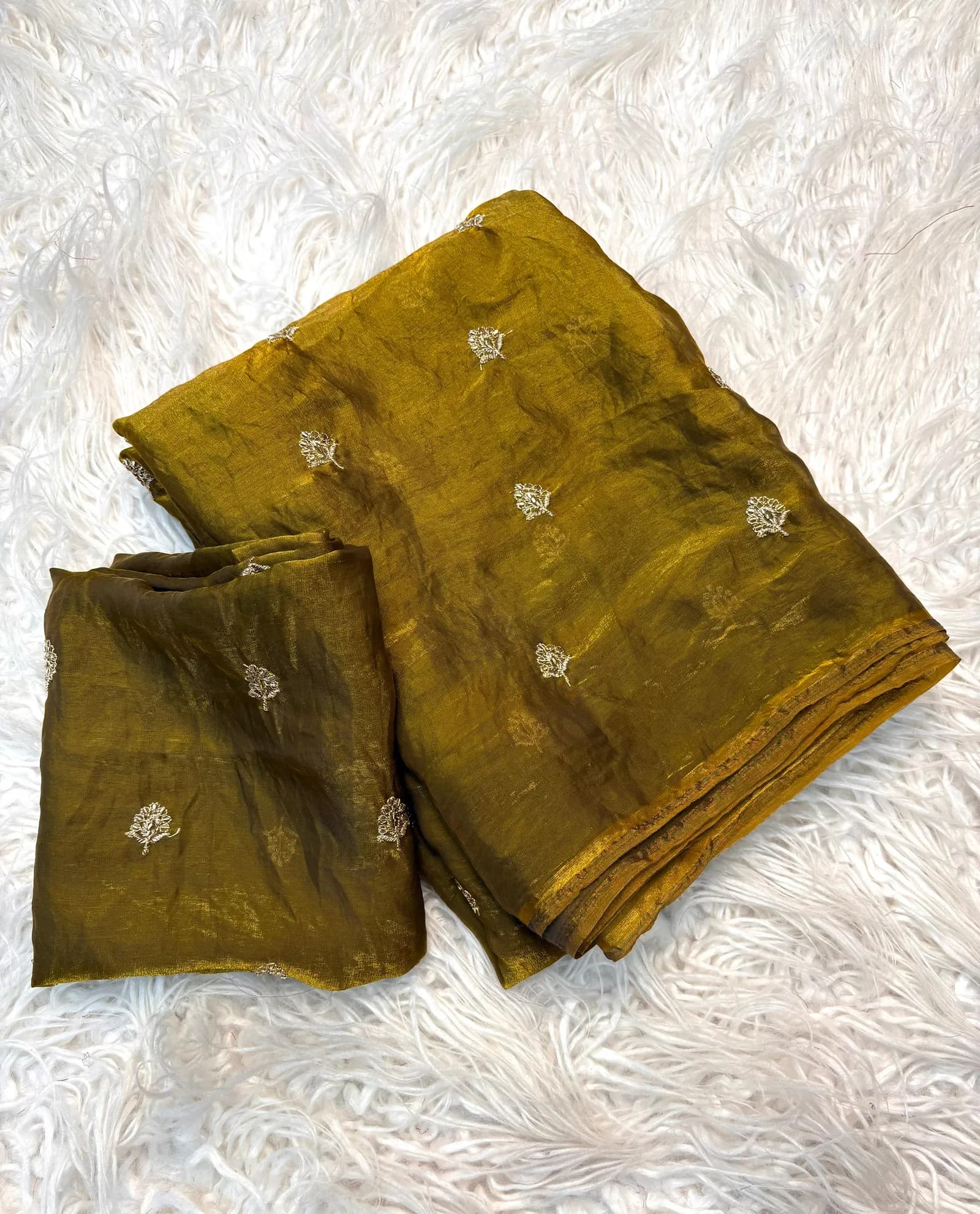 🌸🌸Two Tone Space Silk Sarees With Leaf Hand Work Embriodery Designs🌸🌸