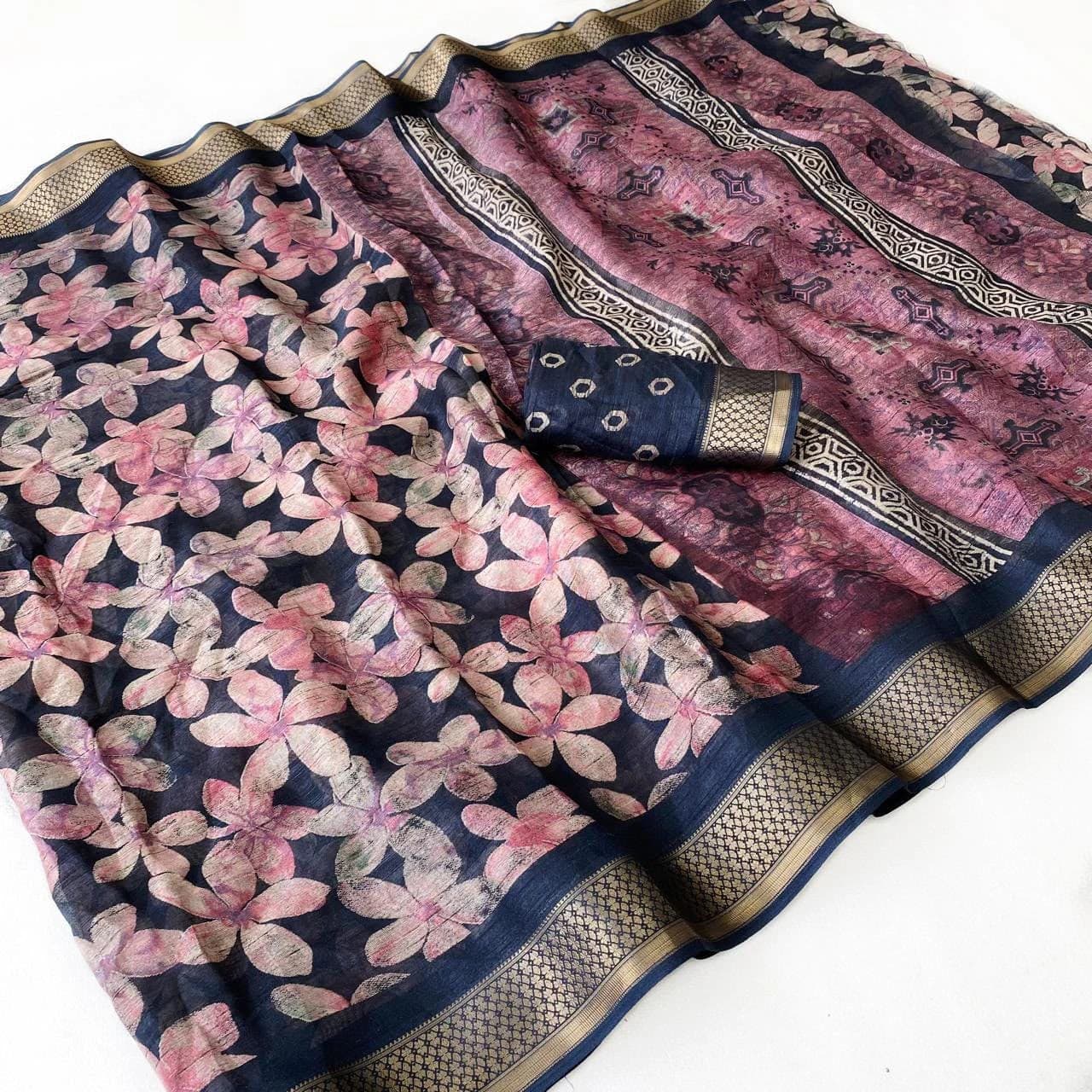 Slub Cotton Saree with Blouse 2
