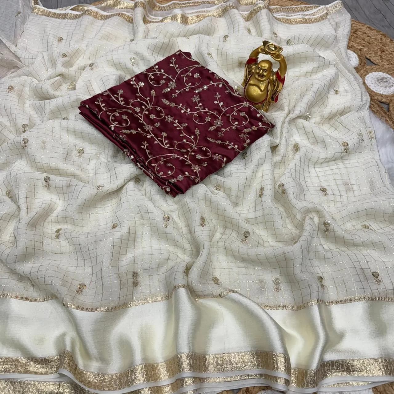 Pure Viscose party wear saree With Velvet shine adorned with sequence work Blouse 3