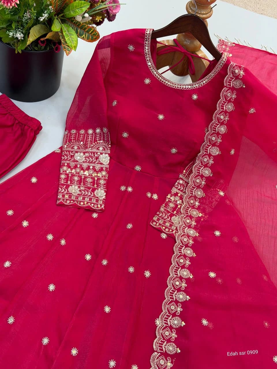 Crunchy Silk Embroidered Gown Set 2