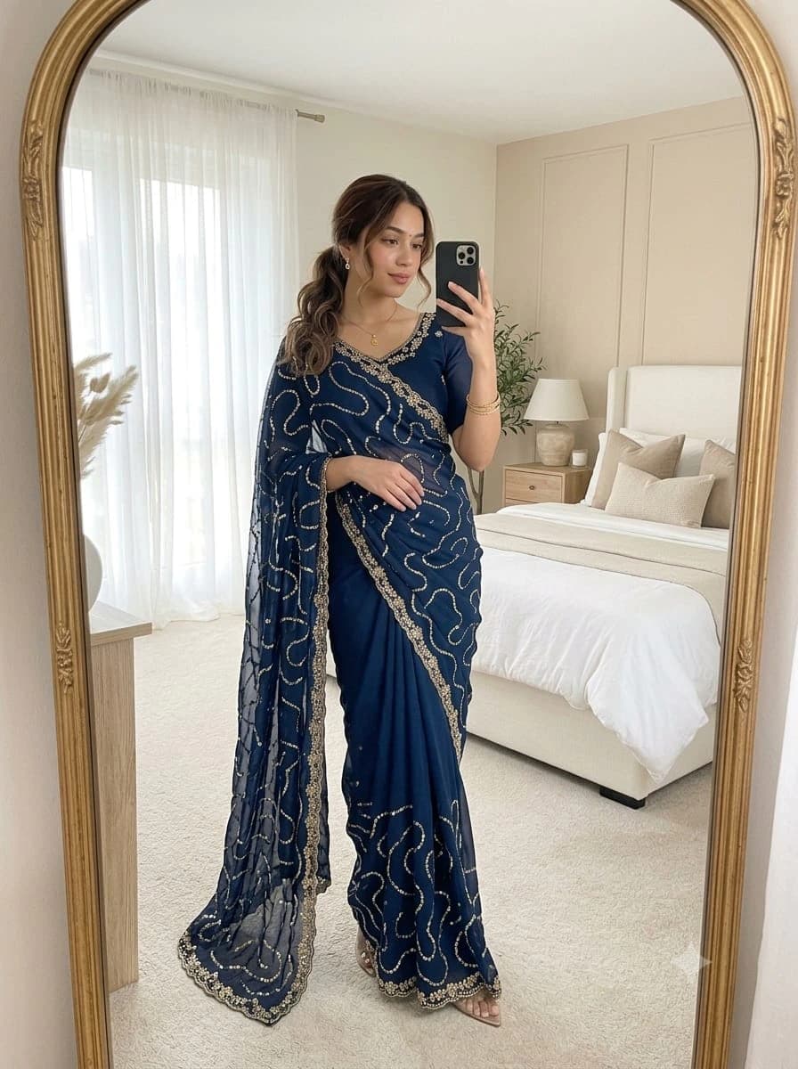 Satin Embellished Saree with Blouse 5
