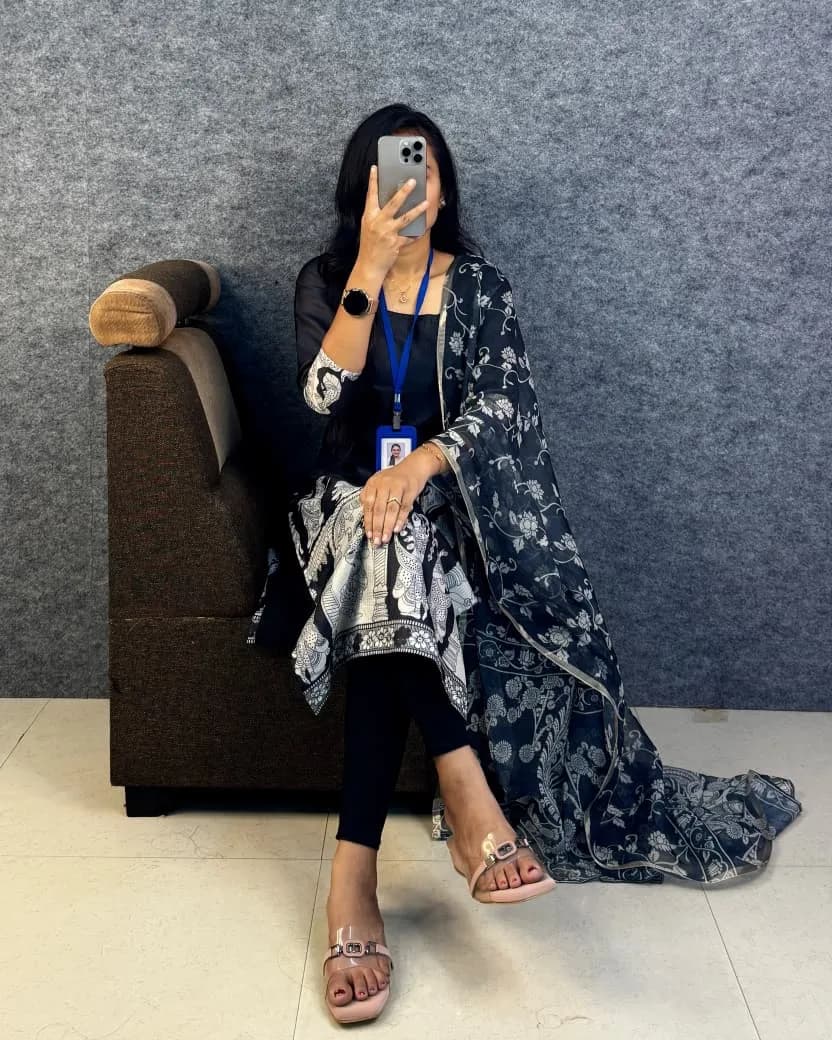 🍁🌸Viral Kalamkari khalahasti  kota chex kurti with kalamkari dupatta🌸🍁 3