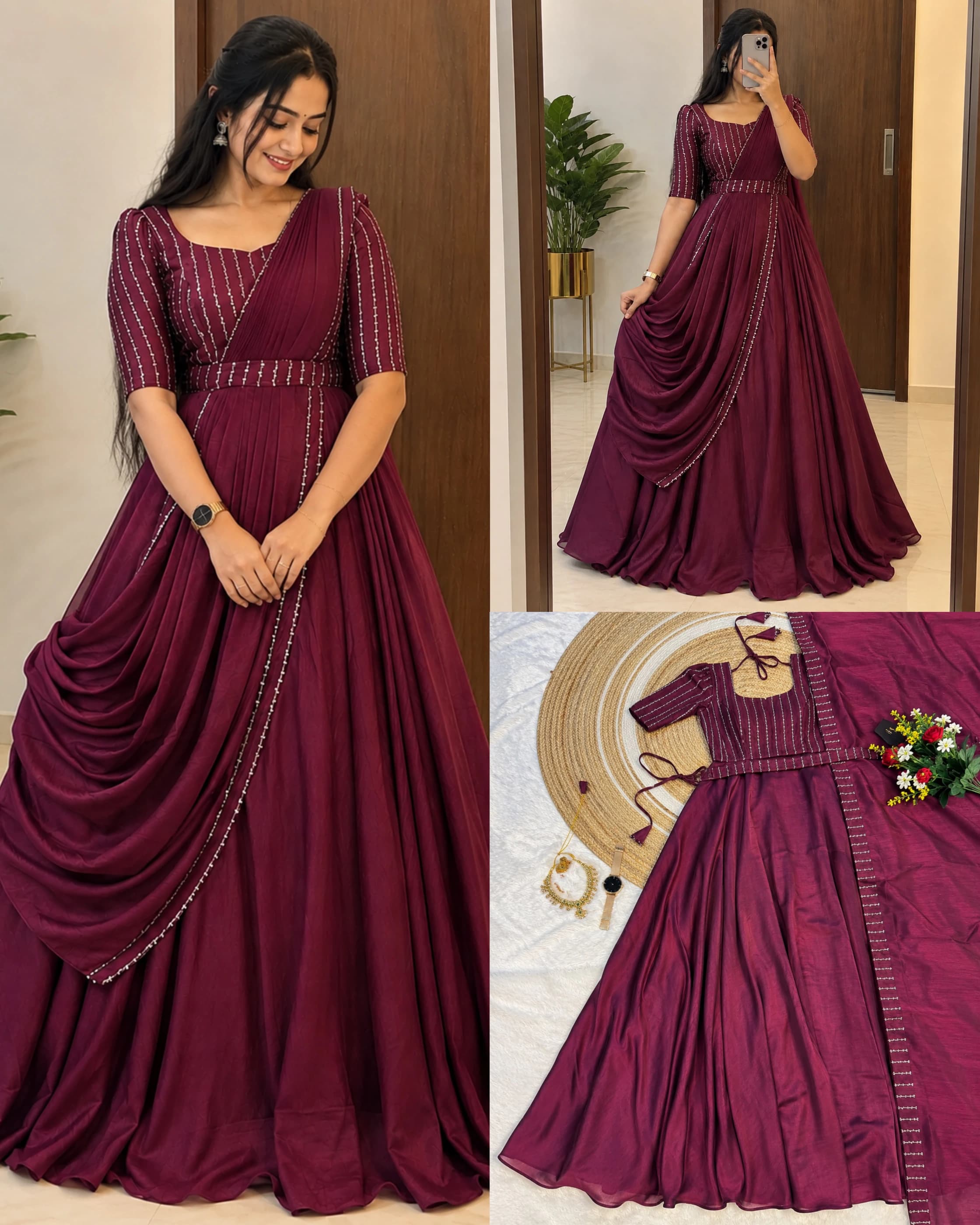 Vichitra Silk Party Gown Set
